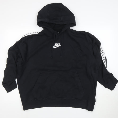 Nike Womens Black Hooded Pullover Sweatshirt XL Logo Tape Detail