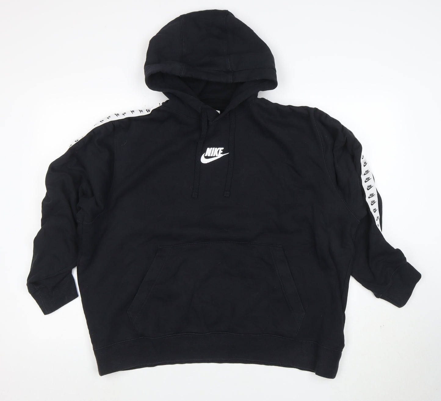 Nike Womens Black Hooded Pullover Sweatshirt XL Logo Tape Detail