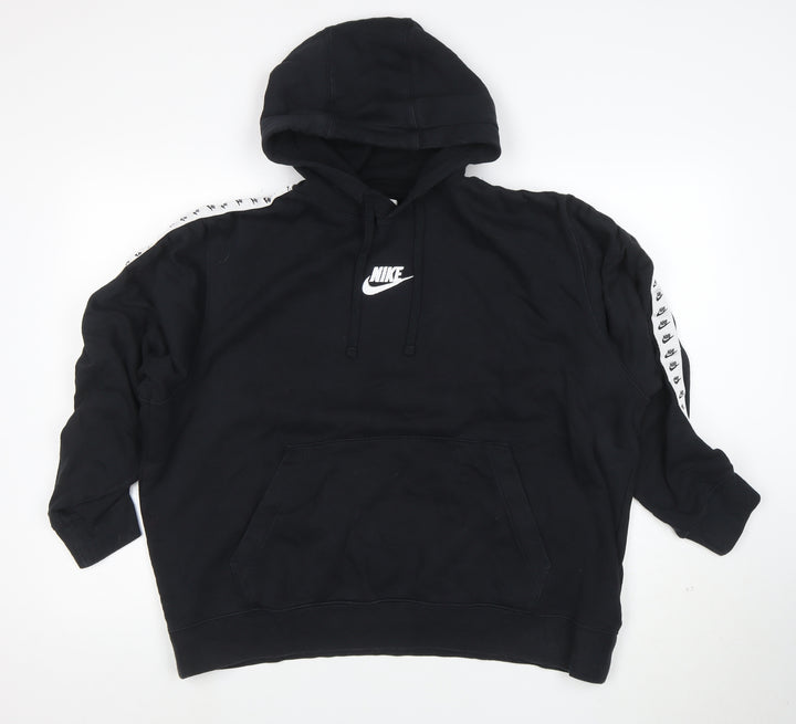 Nike Womens Black Hooded Pullover Sweatshirt XL Logo Tape Detail