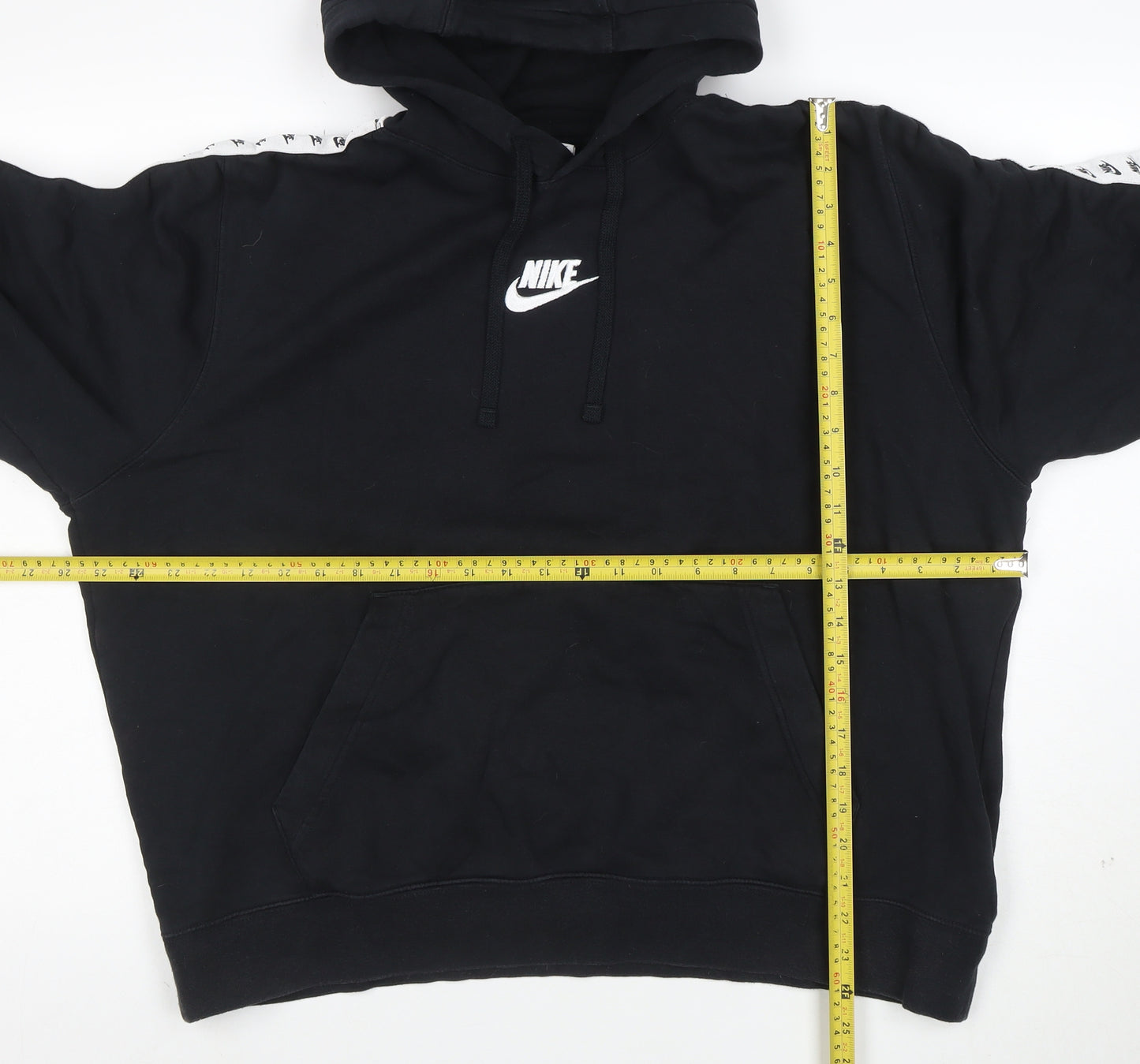 Nike Womens Black Hooded Pullover Sweatshirt XL Logo Tape Detail
