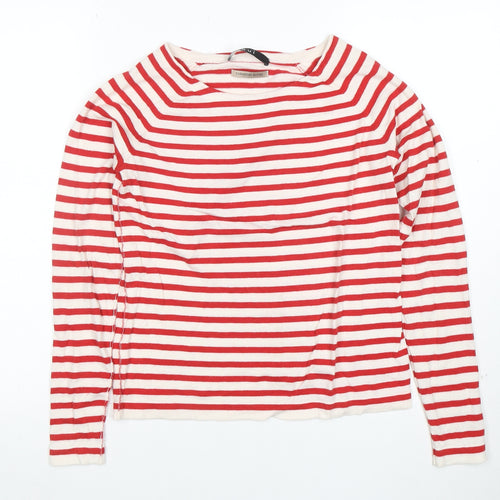 Oui Women Red Striped Boat Neck Cashmere Blend Long Sleeve Top Size 10