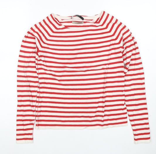 Oui Women Red Striped Boat Neck Cashmere Blend Long Sleeve Top Size 10