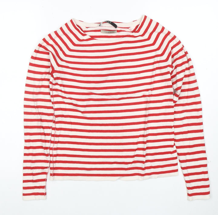 Oui Women Red Striped Boat Neck Cashmere Blend Long Sleeve Top Size 10