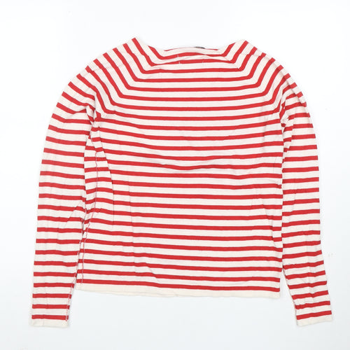Oui Women Red Striped Boat Neck Cashmere Blend Long Sleeve Top Size 10