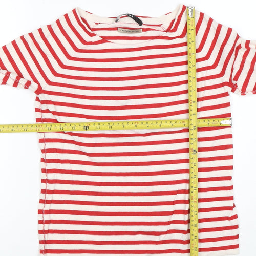 Oui Women Red Striped Boat Neck Cashmere Blend Long Sleeve Top Size 10