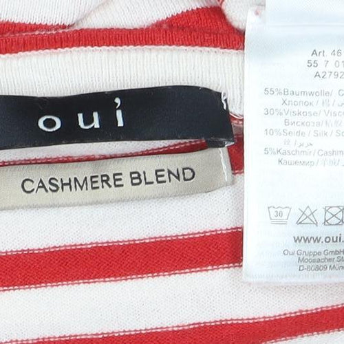 Oui Women Red Striped Boat Neck Cashmere Blend Long Sleeve Top Size 10