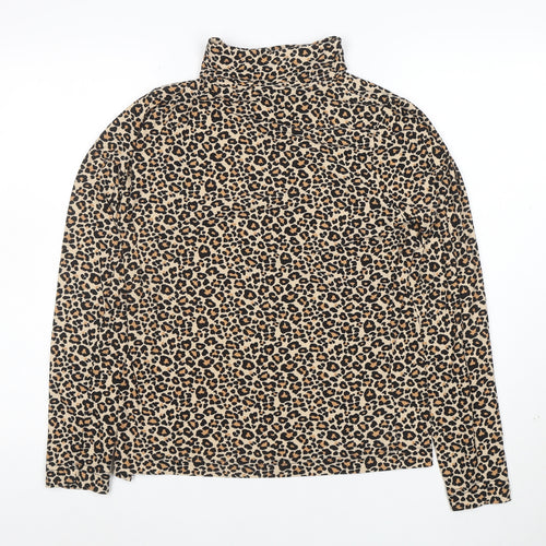 Peble Bay Women's Beige Leopard Print Roll Neck Long Sleeve Top Size M