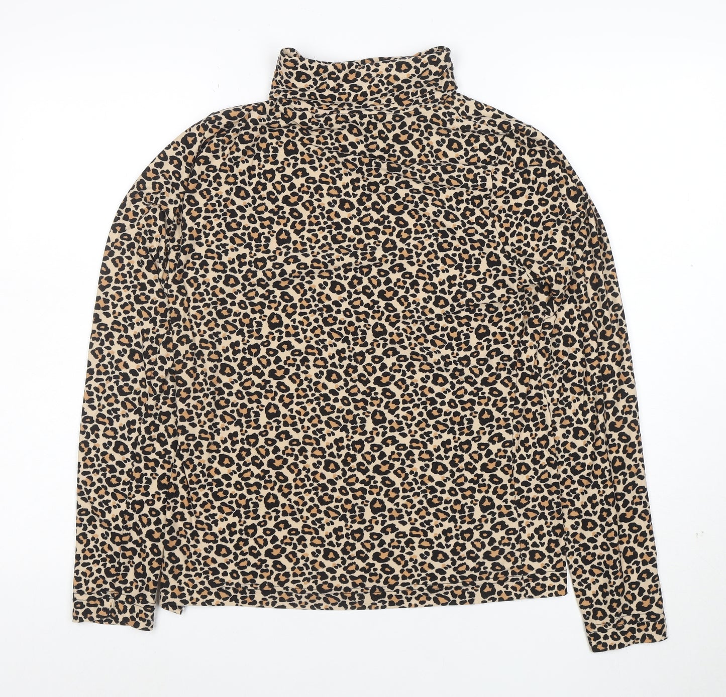 Peble Bay Women's Beige Leopard Print Roll Neck Long Sleeve Top Size M