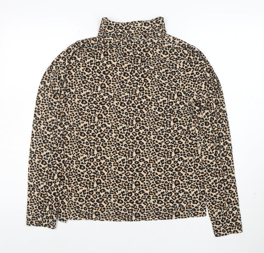 Peble Bay Women's Beige Leopard Print Roll Neck Long Sleeve Top Size M