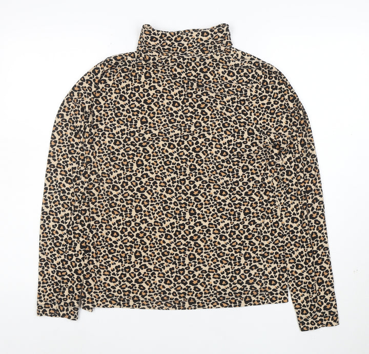 Peble Bay Women's Beige Leopard Print Roll Neck Long Sleeve Top Size M