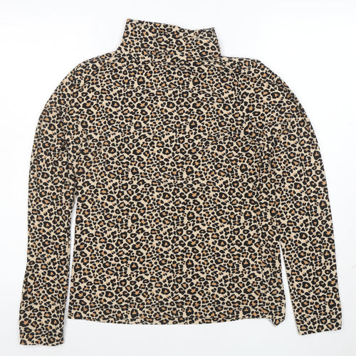 Peble Bay Women's Beige Leopard Print Roll Neck Long Sleeve Top Size M