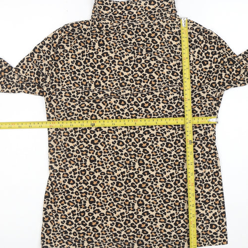 Peble Bay Women's Beige Leopard Print Roll Neck Long Sleeve Top Size M