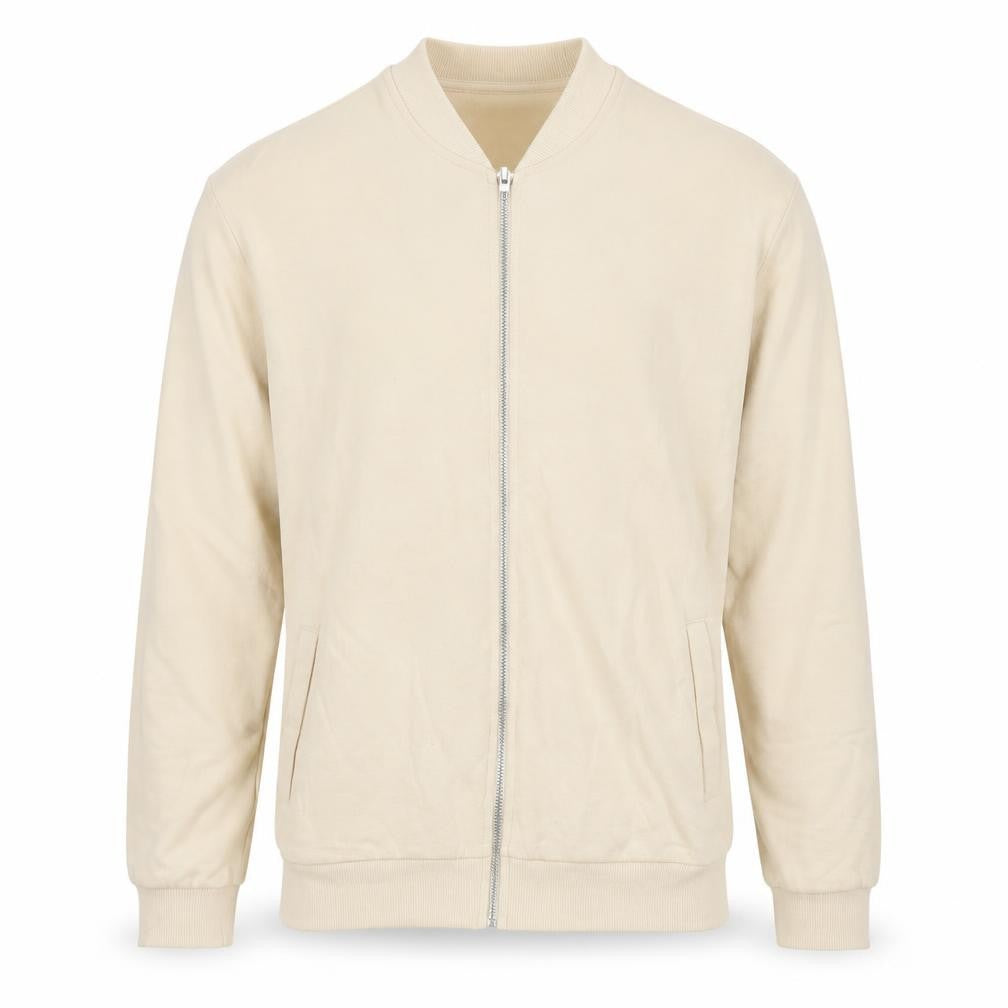 Front view of ASOS Men's Beige Full Zip Cotton Sweatshirt M Regular Fit