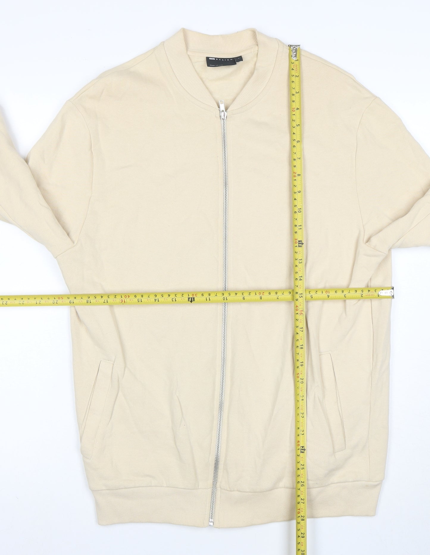 ASOS Men's Beige Full Zip Cotton Sweatshirt M Regular Fit