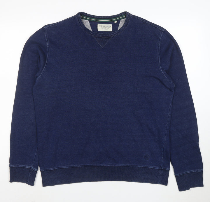 Racing Green Men's Blue Cotton Crew Neck Pullover Sweatshirt M