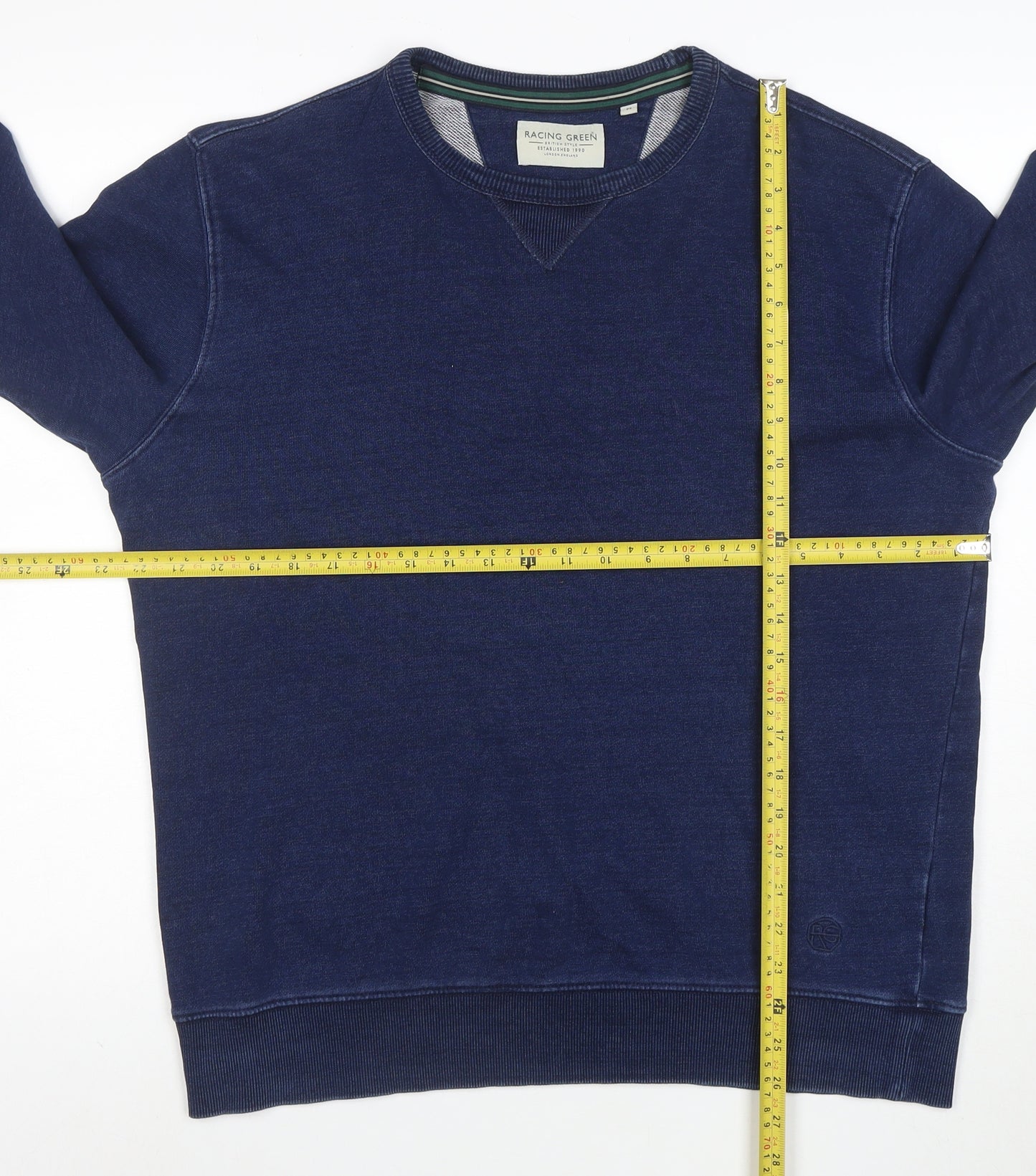 Racing Green Men's Blue Cotton Crew Neck Pullover Sweatshirt M