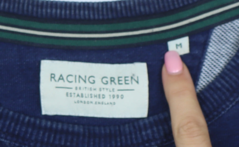 Racing Green Men's Blue Cotton Crew Neck Pullover Sweatshirt M