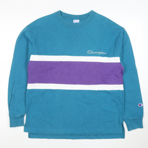 Champion Men's Blue Striped Retro Pullover Sweatshirt Size S