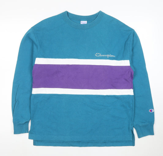 Champion Men's Blue Striped Retro Pullover Sweatshirt Size S