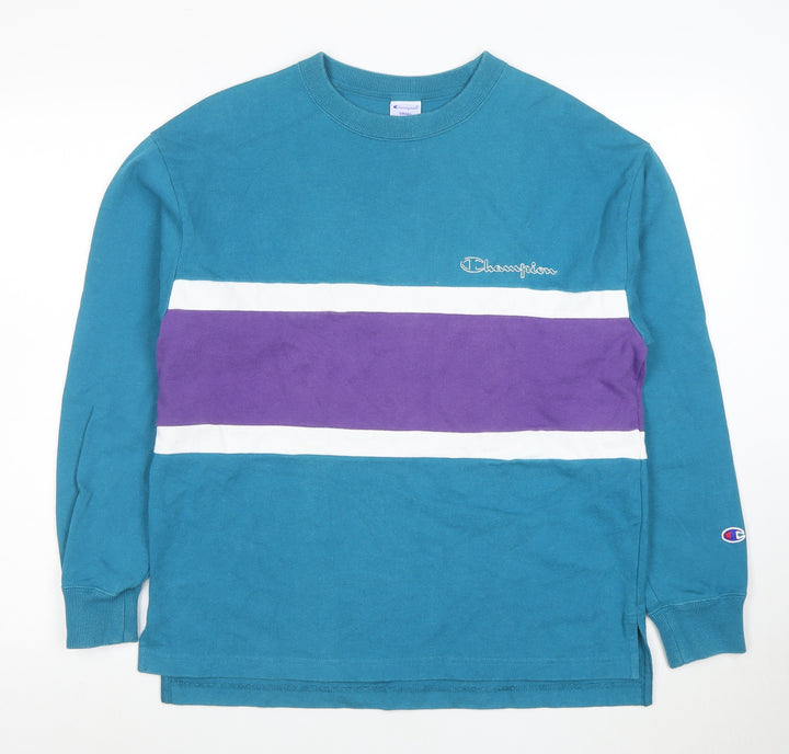 Champion Men's Blue Striped Retro Pullover Sweatshirt Size S