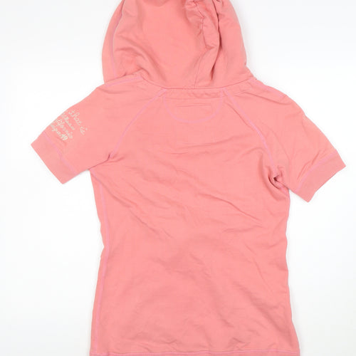 WHO.A.U Women Pink Cotton Short Sleeve Hooded Pullover M