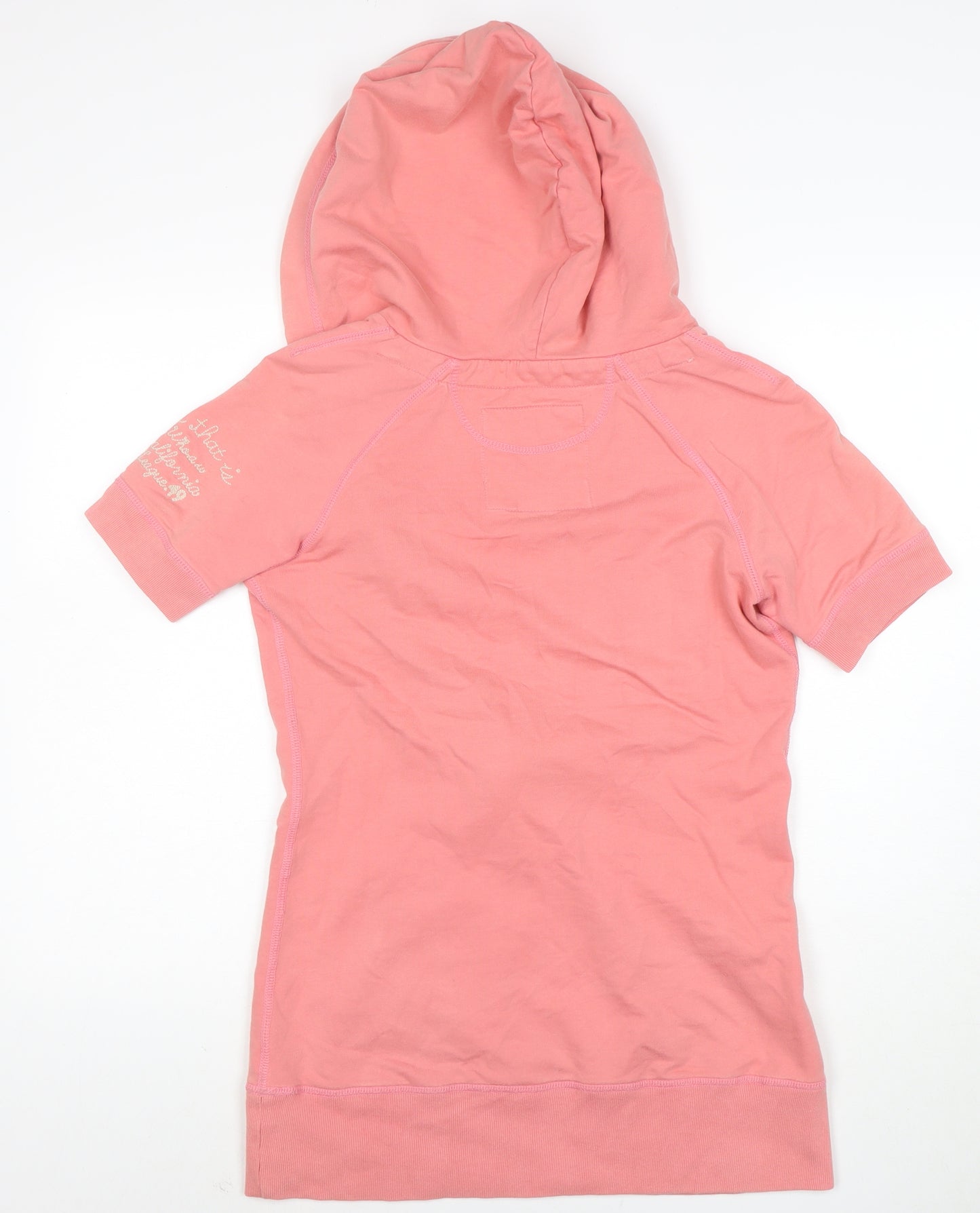 WHO.A.U Women Pink Cotton Short Sleeve Hooded Pullover M