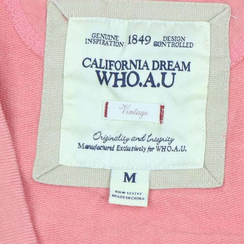 WHO.A.U Women Pink Cotton Short Sleeve Hooded Pullover M