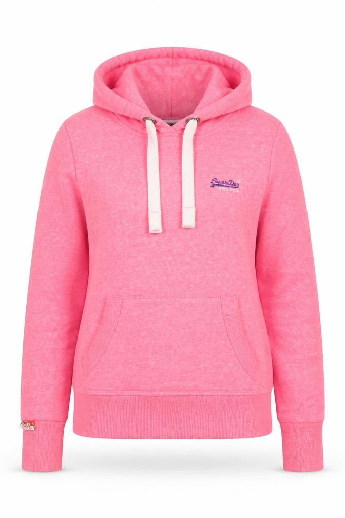 Front view of Superdry Women Pink Pullover Hoodie Small Orange Label Casual Style