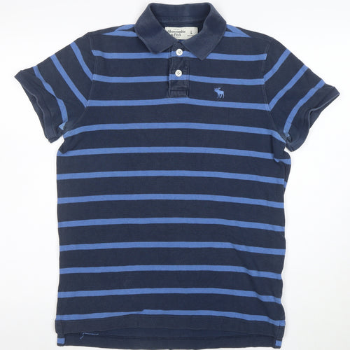 Abercrombie & Fitch Men's Blue Striped Cotton Polo Shirt Size L