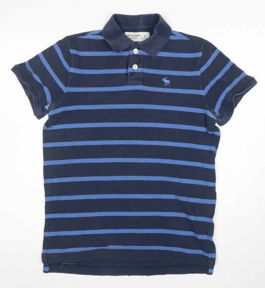 Abercrombie & Fitch Men's Blue Striped Cotton Polo Shirt Size L