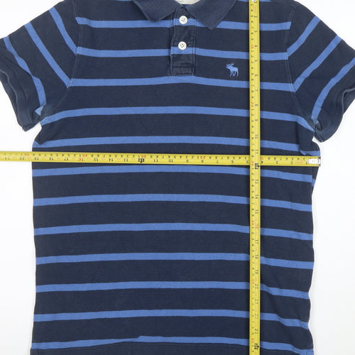 Abercrombie & Fitch Men's Blue Striped Cotton Polo Shirt Size L