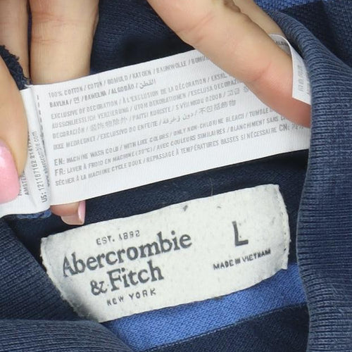 Abercrombie & Fitch Men's Blue Striped Cotton Polo Shirt Size L