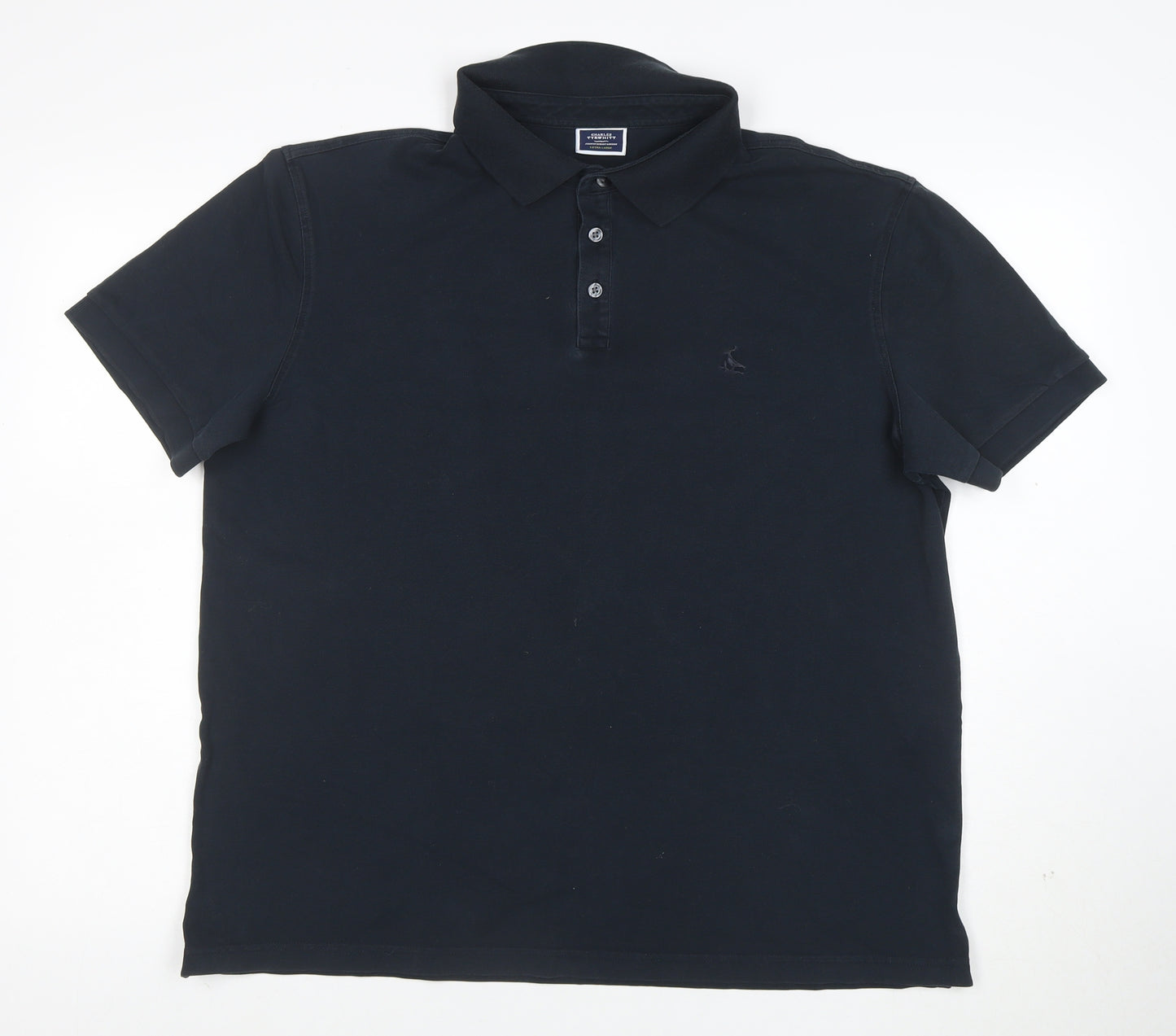 Charles Tyrwhitt Men's Black Polo Shirt XL Regular Fit Cotton Stretch