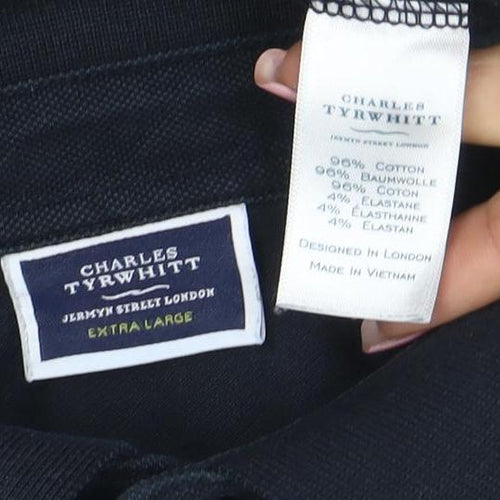 Charles Tyrwhitt Men's Black Polo Shirt XL Regular Fit Cotton Stretch