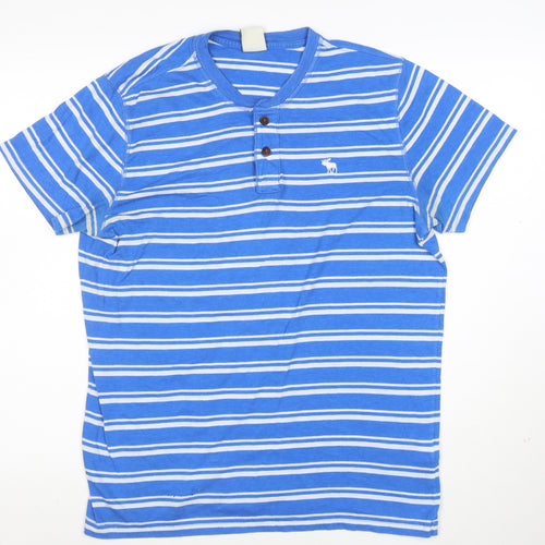 Abercrombie & Fitch Men's Blue Striped Henley T-Shirt Size L