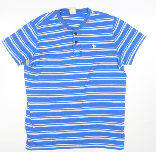 Abercrombie & Fitch Men's Blue Striped Henley T-Shirt Size L