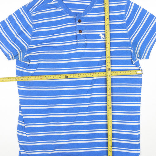 Abercrombie & Fitch Men's Blue Striped Henley T-Shirt Size L
