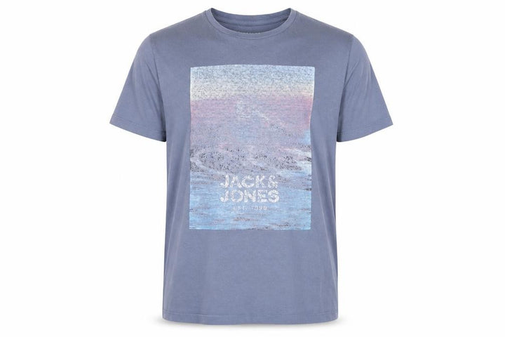 Jack & Jones Men's Blue Graphic Print Crew Neck Cotton T-Shirt Size M