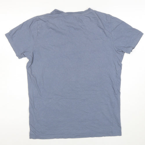 Jack & Jones Men's Blue Graphic Print Crew Neck Cotton T-Shirt Size M