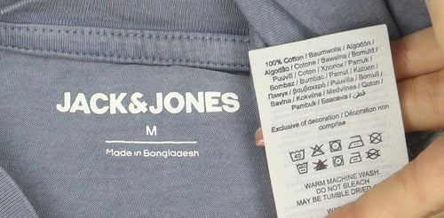 Jack & Jones Men's Blue Graphic Print Crew Neck Cotton T-Shirt Size M