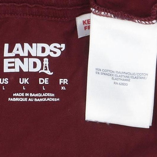 Lands' End Women's Red Long Sleeve Cotton Stretch T-Shirt L