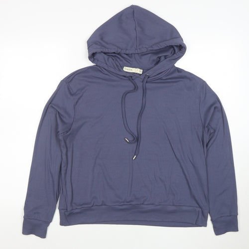 Oasis Womens Blue Ribbed Hooded Pullover Sweatshirt Size M