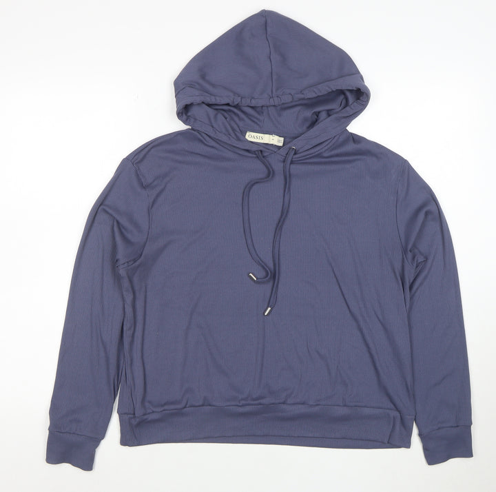 Oasis Womens Blue Ribbed Hooded Pullover Sweatshirt Size M