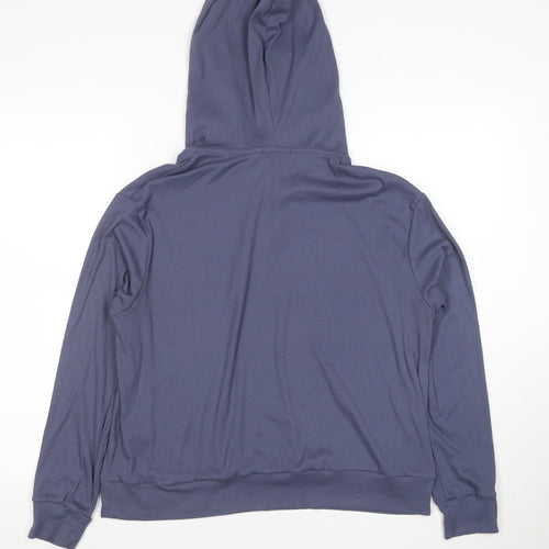 Oasis Womens Blue Ribbed Hooded Pullover Sweatshirt Size M