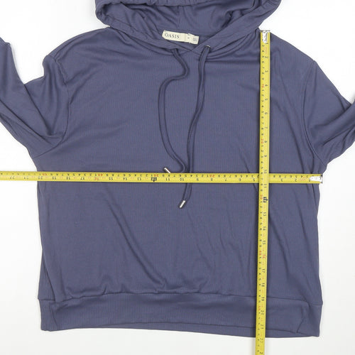 Oasis Womens Blue Ribbed Hooded Pullover Sweatshirt Size M