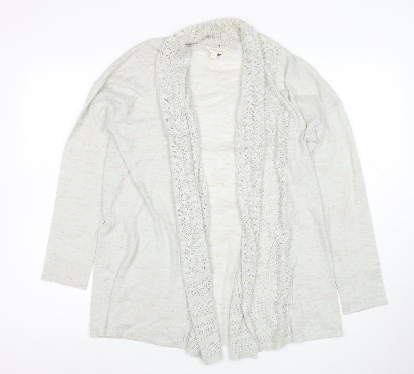 Monsoon Women’s Ivory Open-Knit Cardigan M Lightweight Cotton Blend