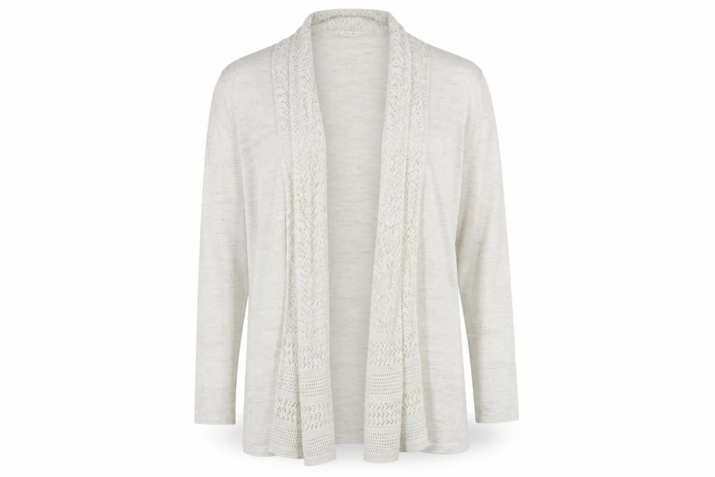 Monsoon Women’s Ivory Open-Knit Cardigan M Lightweight Cotton Blend