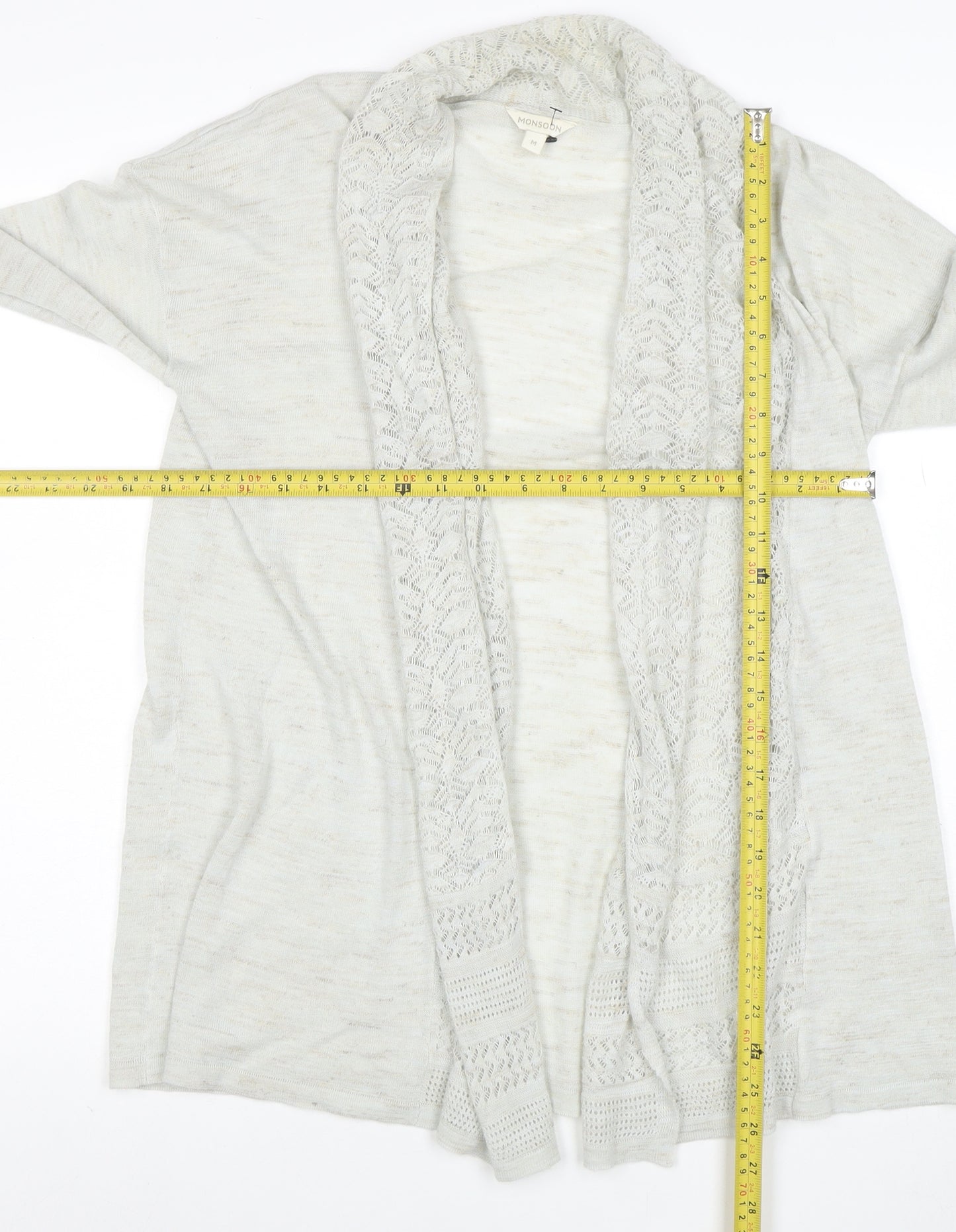 Monsoon Women’s Ivory Open-Knit Cardigan M Lightweight Cotton Blend