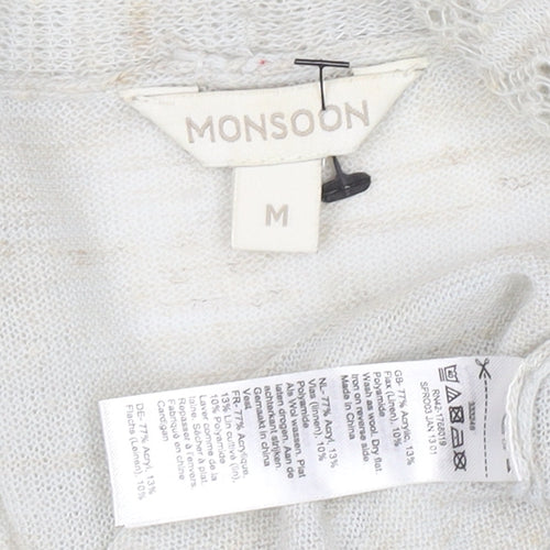Monsoon Women’s Ivory Open-Knit Cardigan M Lightweight Cotton Blend