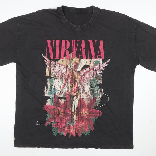 Nirvana Women's Black Graphic T-Shirt L Rock Band Cotton Top